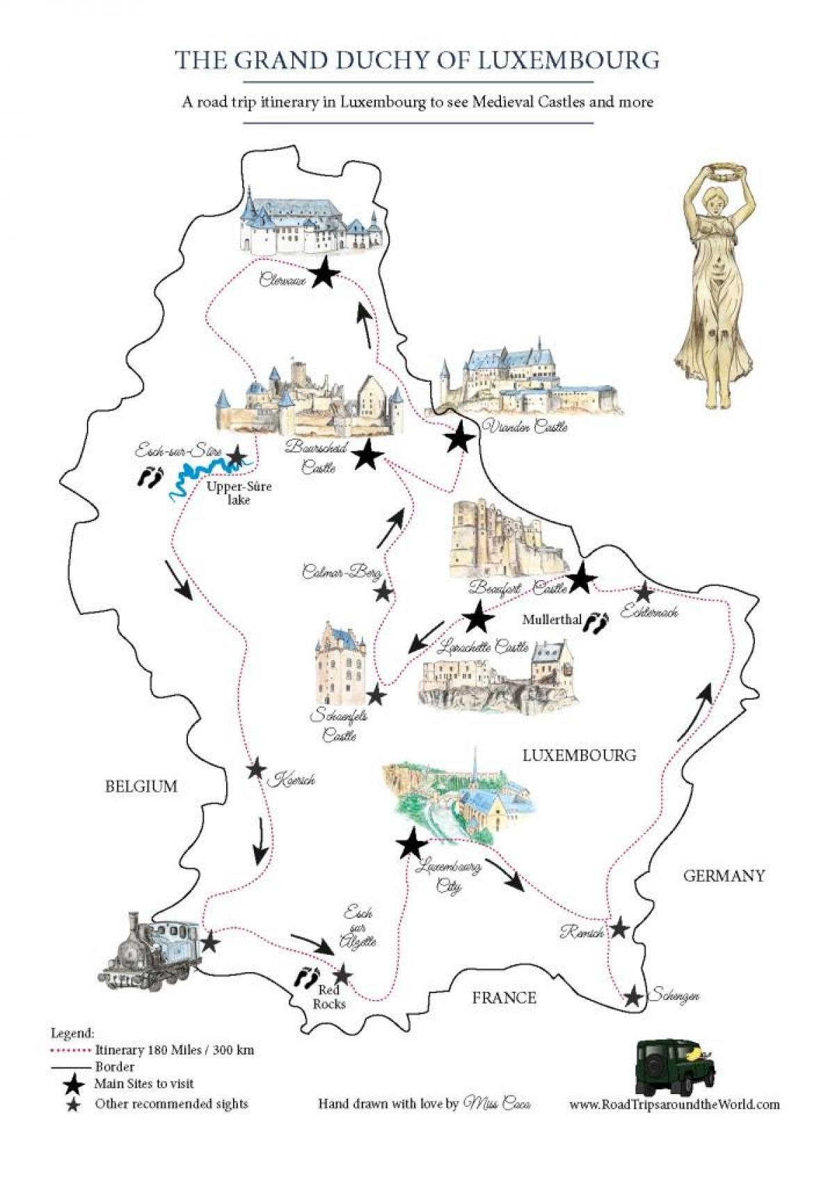 mapa hrady a zámky Lucemburska
