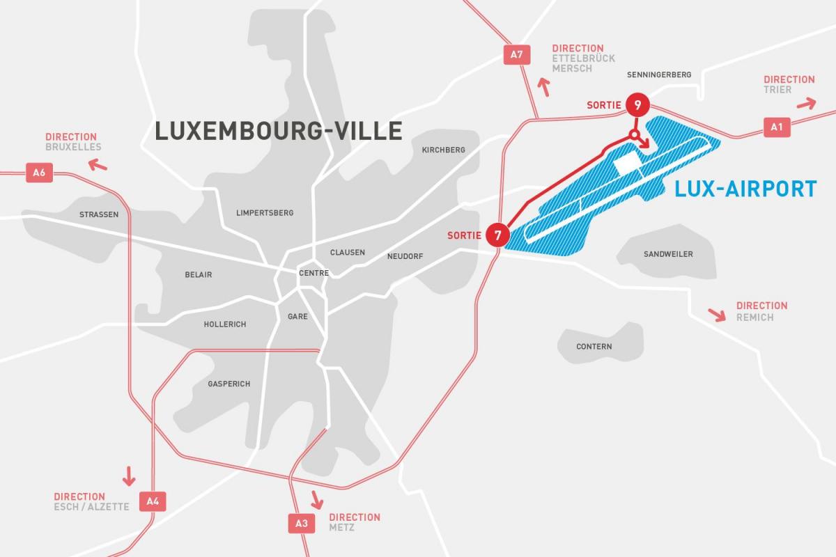 mapa Lucembursko letiště